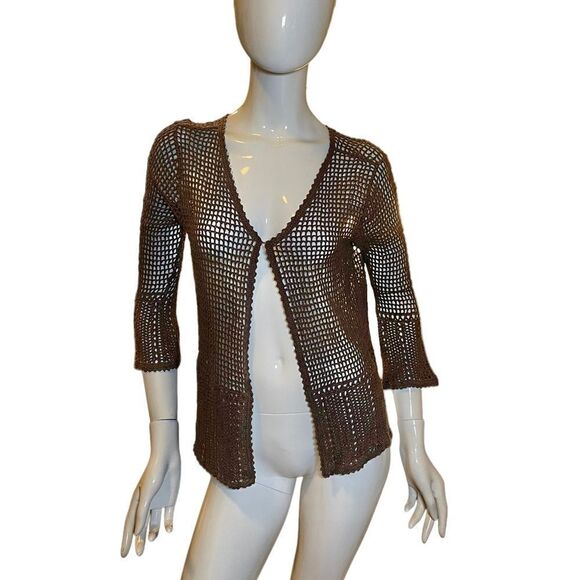 Vintage 1990s Bohemian Crochet Three Quarter Sleeve Cardigan Medium - Picture 17 of 17